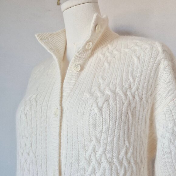 Vintage Liz Claiborne Lambswool Angora Cable-Knit Button-Up Sweater Dress Ivory - Picture 4 of 12
